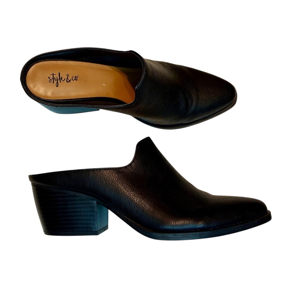 Style & Co Black Leather Block Heel Mules – Size 7.5 - Picture 2 of 9